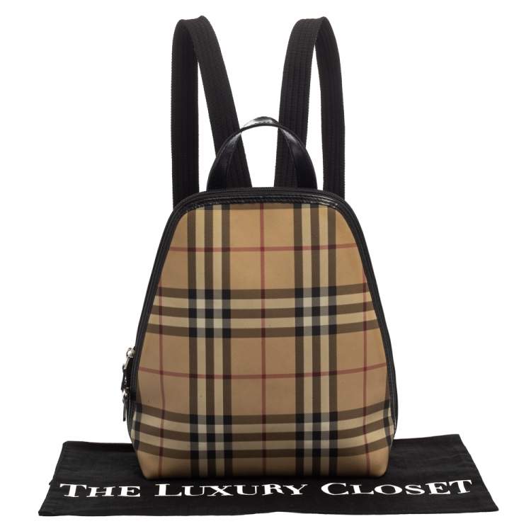 Pre Owned Burberry Beige Vintage Check Coated Canvas Backpack