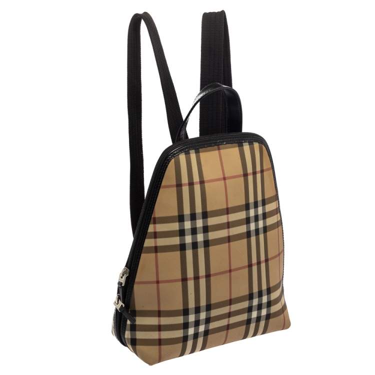Pre Owned Burberry Beige Vintage Check Coated Canvas Backpack