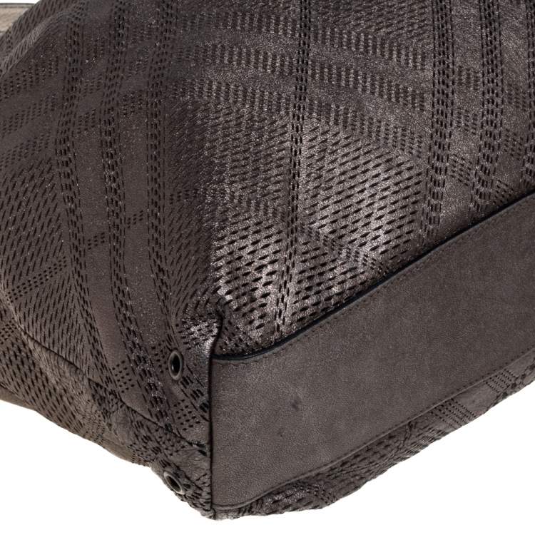Pre Owned Burberry Metallic Lasercut Soft Leather Drawstring Tote