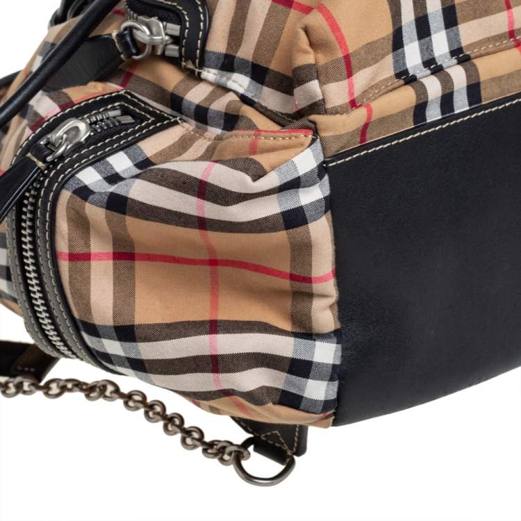 Pre Owned Burberry Beige/Black Vintage Check Canvas and Leather Rucksack Backpack