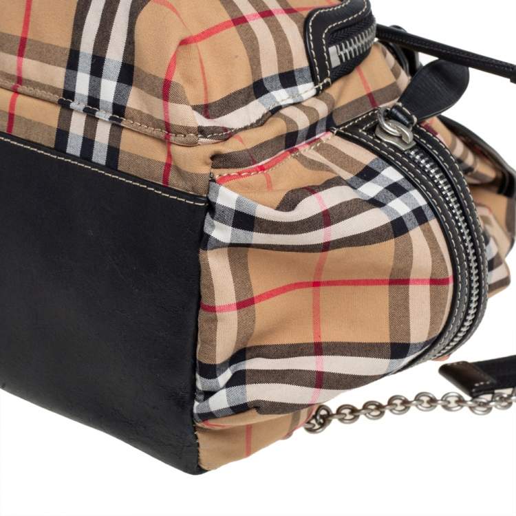 Pre Owned Burberry Beige/Black Vintage Check Canvas and Leather Rucksack Backpack