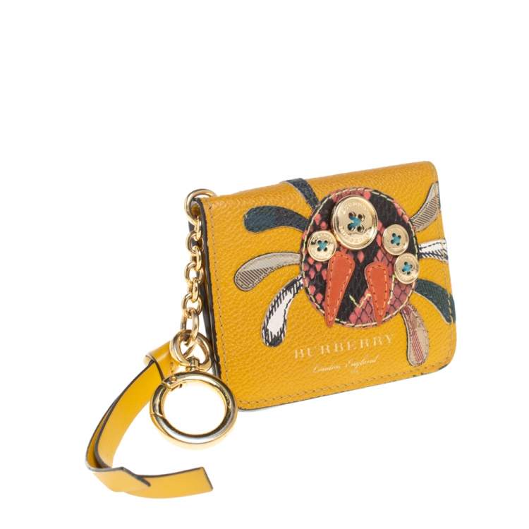 Pre Owned Burberry Mustard Yellow Leather Motif Card Case Bag Charm