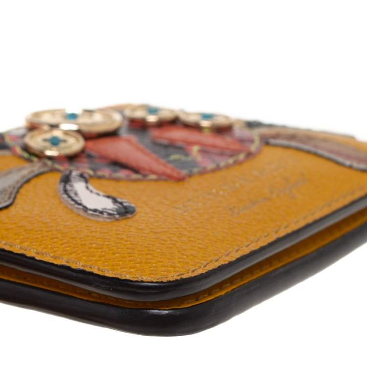 Pre Owned Burberry Mustard Yellow Leather Motif Card Case Bag Charm