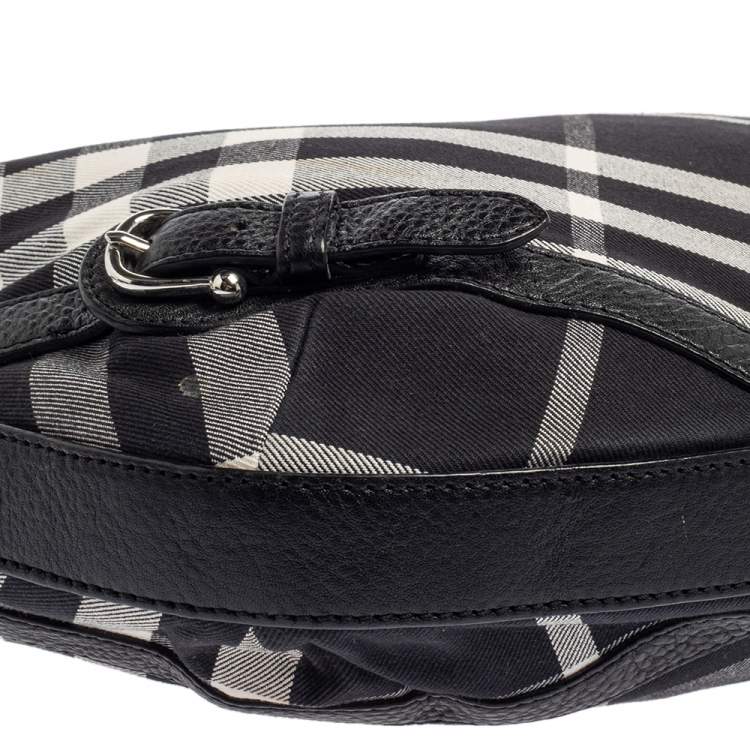 Pre Owned Burberry Black Check Canvas and Leather Large Larkin Hobo