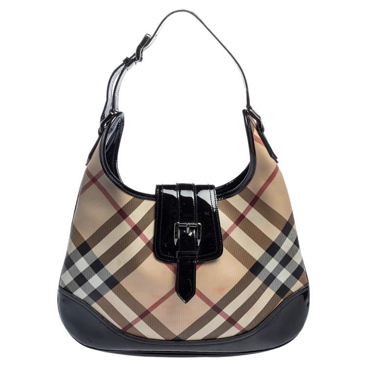 Burberry Beige/Black Nova Check PVC and Patent Leather Large Brooke Hobo  Burberry | TLC