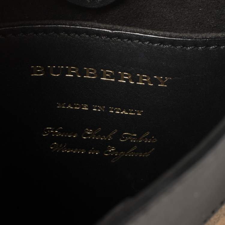 Pre Owned Burberry Black/Beige House Check Canvas and Leather Mini Bucket Chain Bag