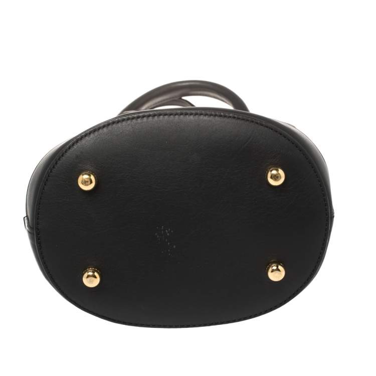 Pre Owned Burberry Black/Beige House Check Canvas and Leather Mini Bucket Chain Bag