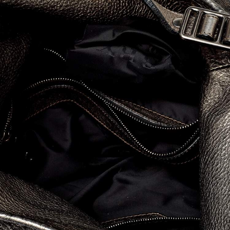 Pre Owned Burberry Metallic Silver Leather Large Hobo