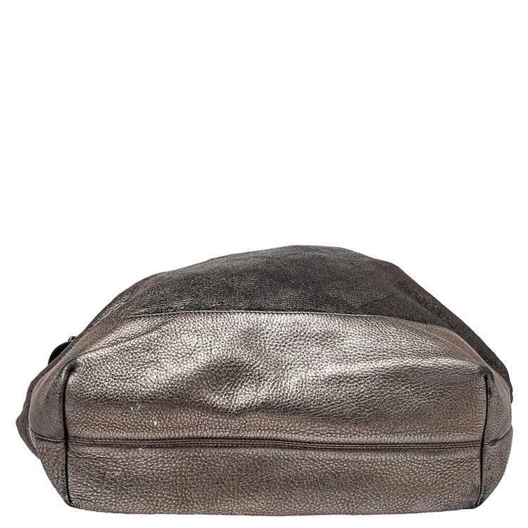 Pre Owned Burberry Metallic Silver Leather Large Hobo