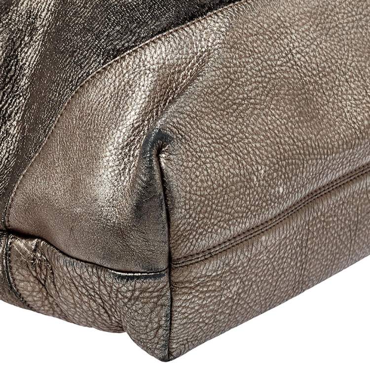 Pre Owned Burberry Metallic Silver Leather Large Hobo