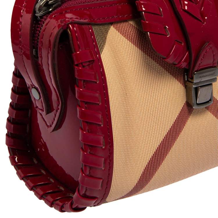 Pre Owned Burberry Dark Pink/Beige House Check PVC and Patent Leather Whipstitch Clutch Bag