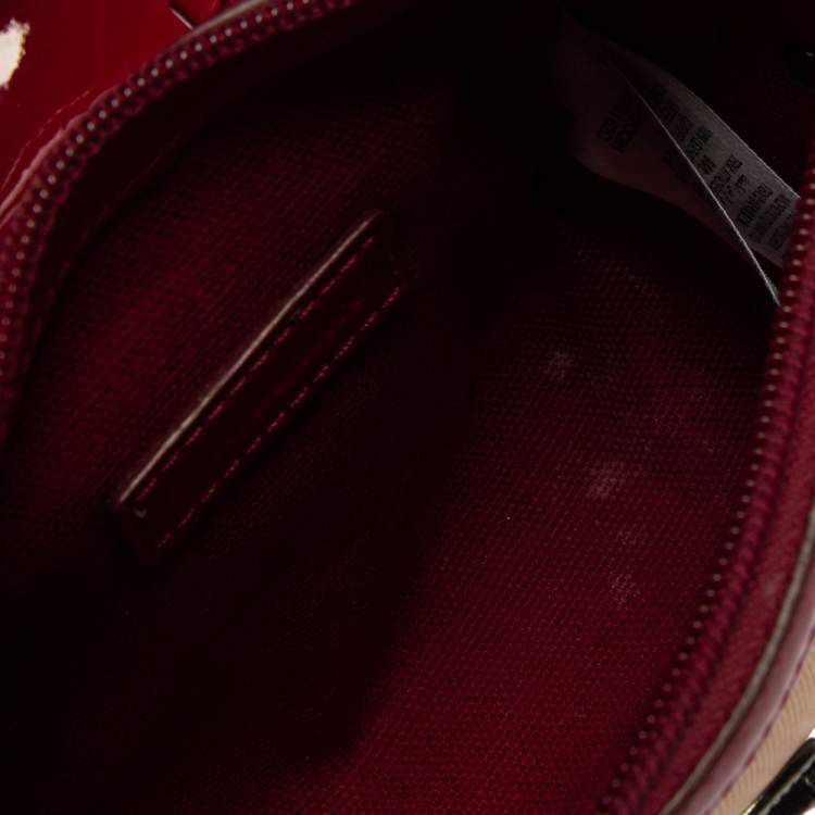 Pre Owned Burberry Dark Pink/Beige House Check PVC and Patent Leather Whipstitch Clutch Bag