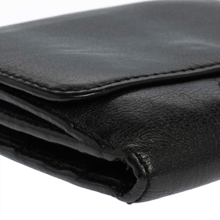 Pre Owned Burberry Black/Beige Leather and Canvas Trifold Wallet