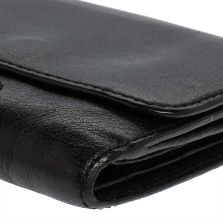 Pre Owned Burberry Black/Beige Leather and Canvas Trifold Wallet