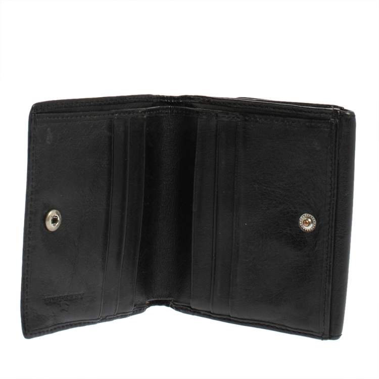Pre Owned Burberry Black/Beige Leather and Canvas Trifold Wallet