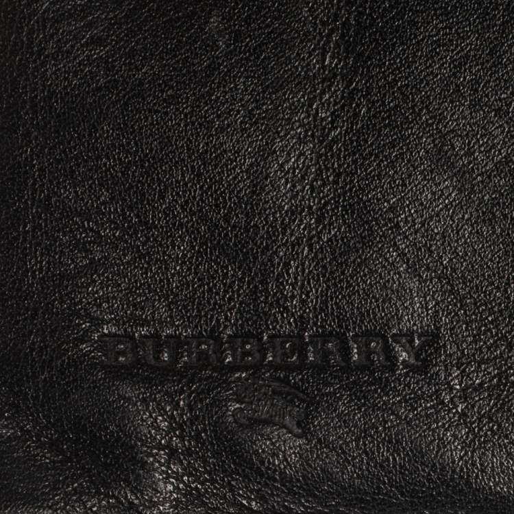 Pre Owned Burberry Black/Beige Leather and Canvas Trifold Wallet