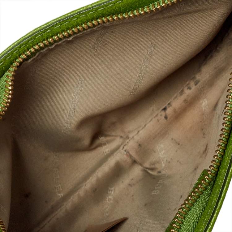 Pre Owned Burberry Apple Green/Beige Haymarket Check Coated Canvas Anabel Wristlet Clutch Bag