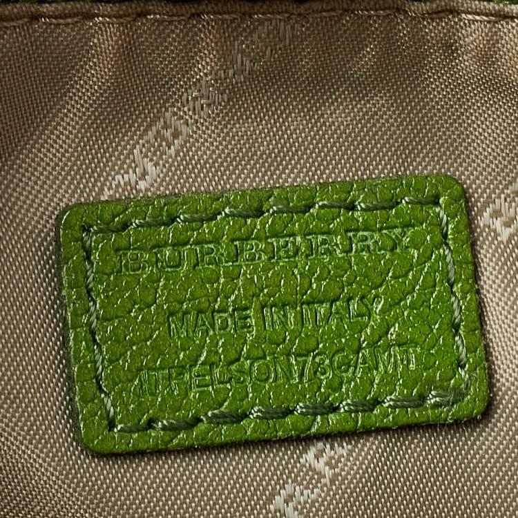 Pre Owned Burberry Apple Green/Beige Haymarket Check Coated Canvas Anabel Wristlet Clutch Bag
