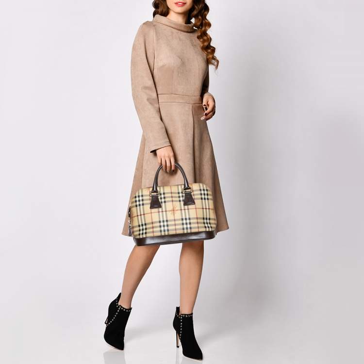 Burberry Brown Leather Haymarket Check Coated Canvas Colorblock