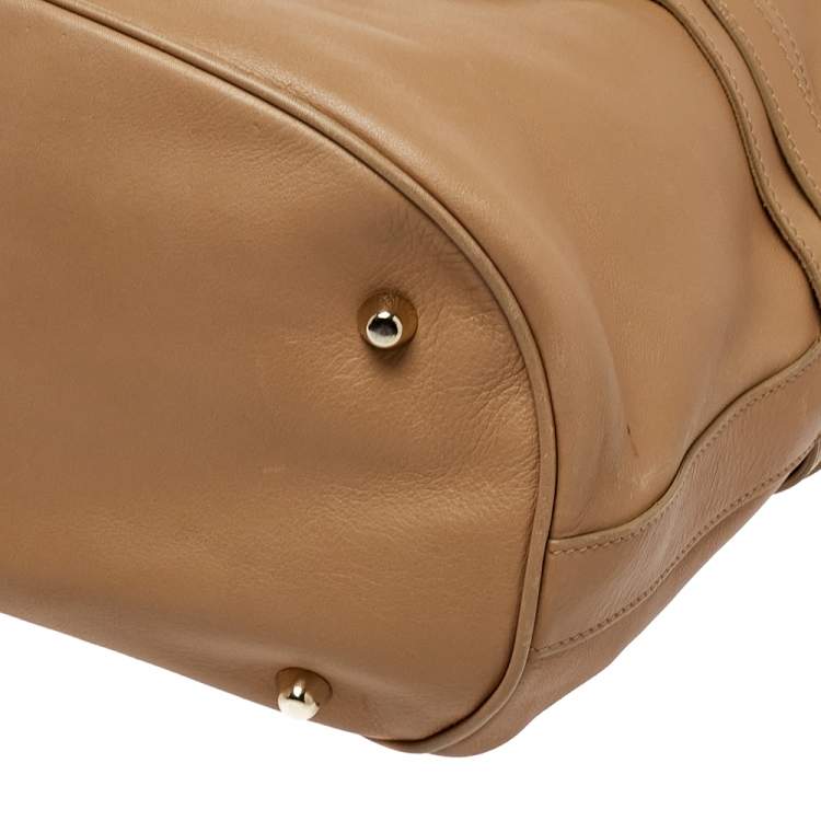 Pre Owned Burberry Beige Leather Horsebit Hobo