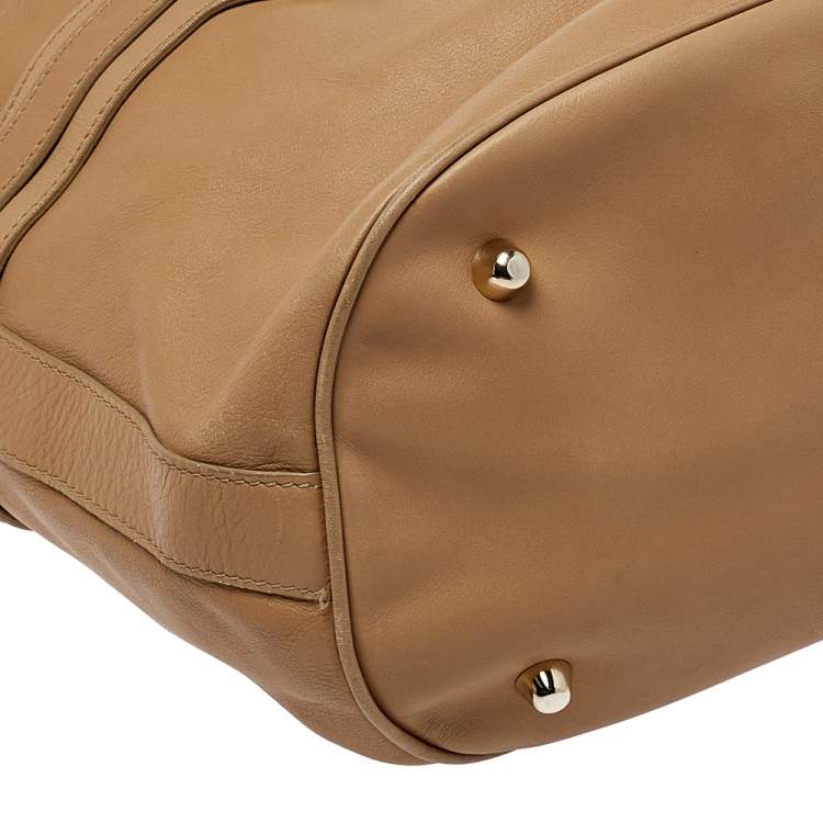 Pre Owned Burberry Beige Leather Horsebit Hobo