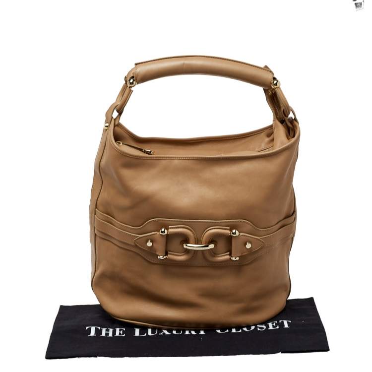 Pre Owned Burberry Beige Leather Horsebit Hobo