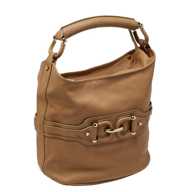 Pre Owned Burberry Beige Leather Horsebit Hobo