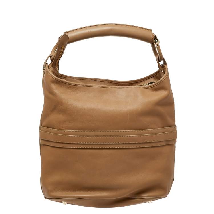 Pre Owned Burberry Beige Leather Horsebit Hobo