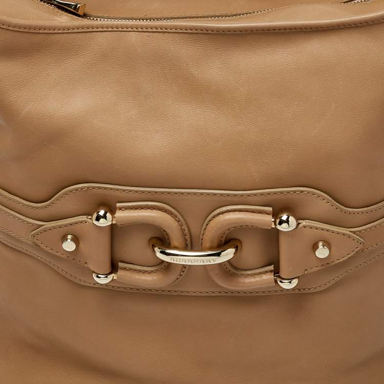 Pre Owned Burberry Beige Leather Horsebit Hobo