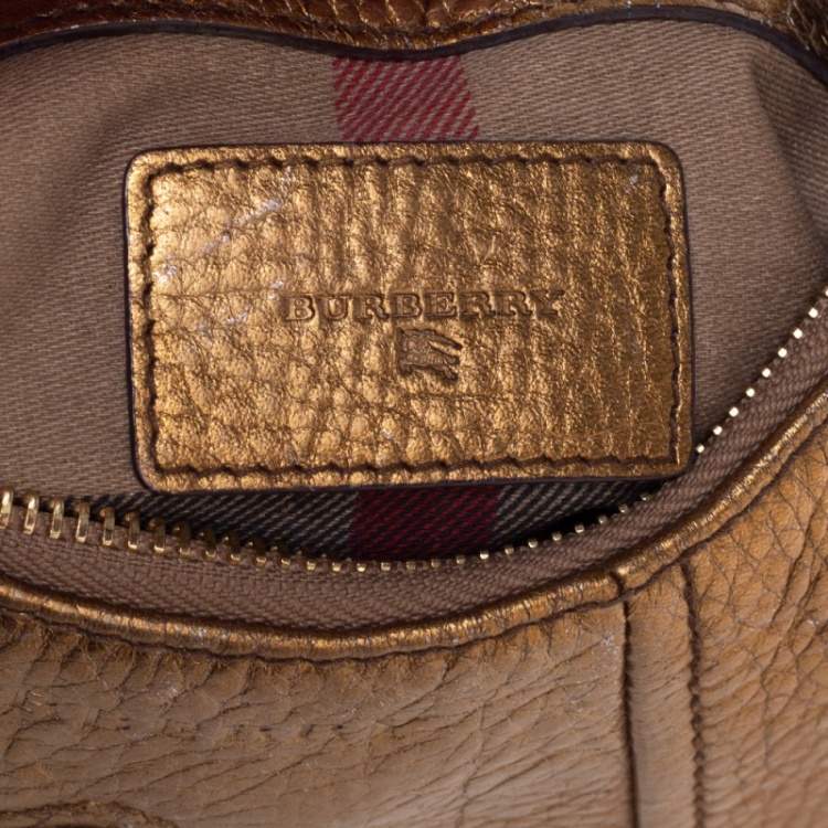 Pre Owned Burberry Metallic Gold Grained Leather Hobo