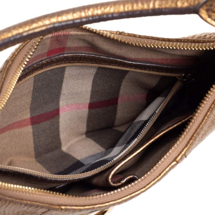Pre Owned Burberry Metallic Gold Grained Leather Hobo