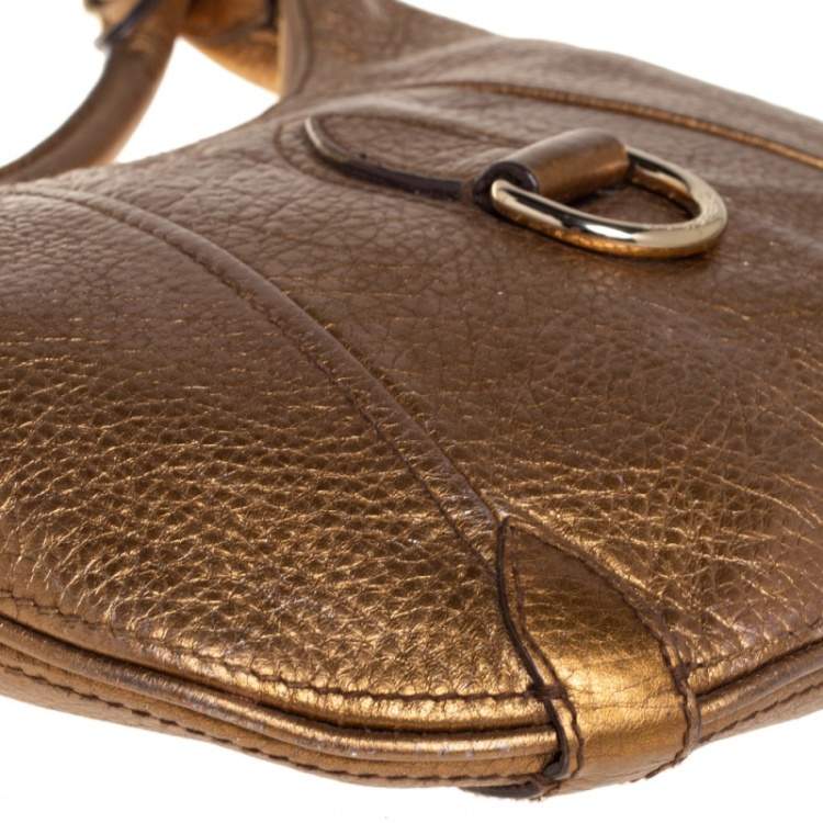 Pre Owned Burberry Metallic Gold Grained Leather Hobo