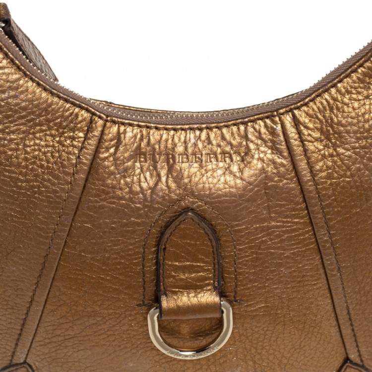 Pre Owned Burberry Metallic Gold Grained Leather Hobo