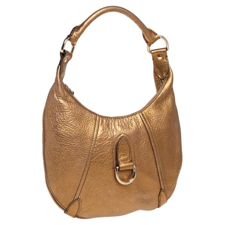 Pre Owned Burberry Metallic Gold Grained Leather Hobo