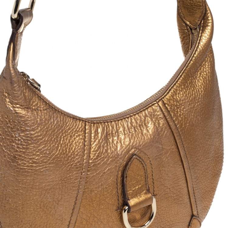 Pre Owned Burberry Metallic Gold Grained Leather Hobo