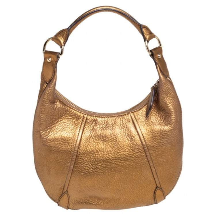 Pre Owned Burberry Metallic Gold Grained Leather Hobo