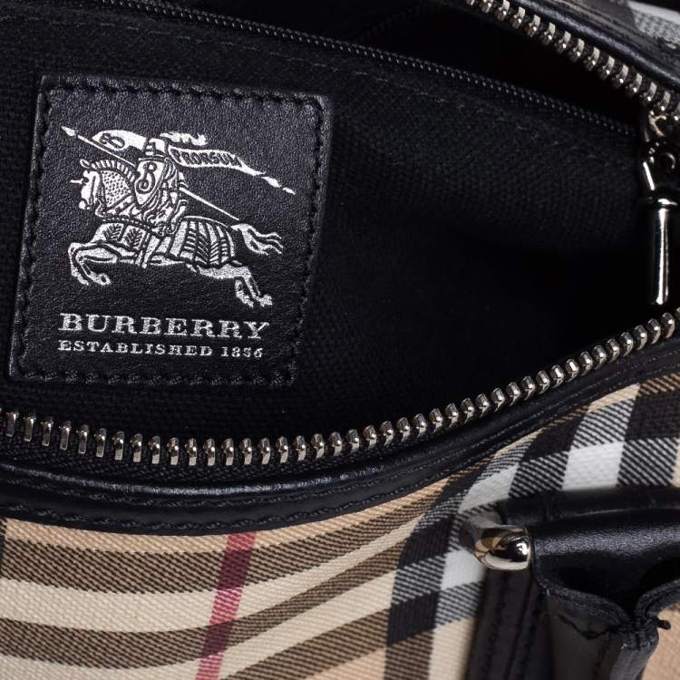 Pre Owned Burberry Beige House Check Coated Canvas Small Chester Boston Bag