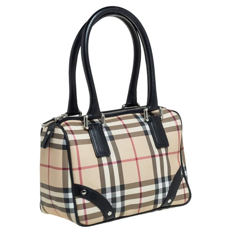 Pre Owned Burberry Beige House Check Coated Canvas Small Chester Boston Bag
