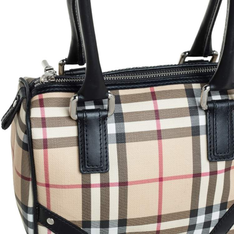 Pre Owned Burberry Beige House Check Coated Canvas Small Chester Boston Bag