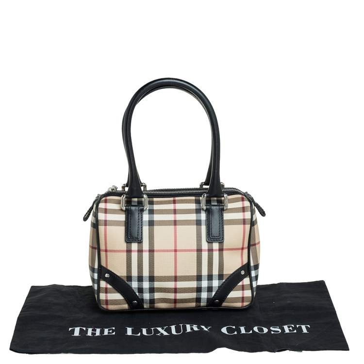 Pre Owned Burberry Beige House Check Coated Canvas Small Chester Boston Bag