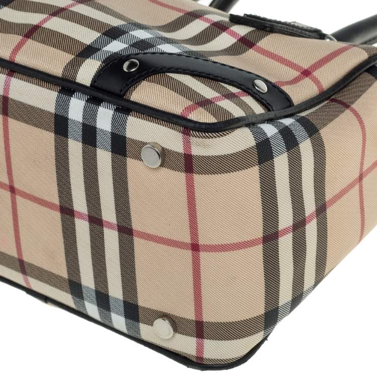Pre Owned Burberry Beige House Check Coated Canvas Small Chester Boston Bag