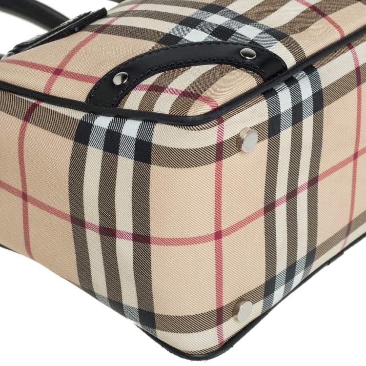 Pre Owned Burberry Beige House Check Coated Canvas Small Chester Boston Bag