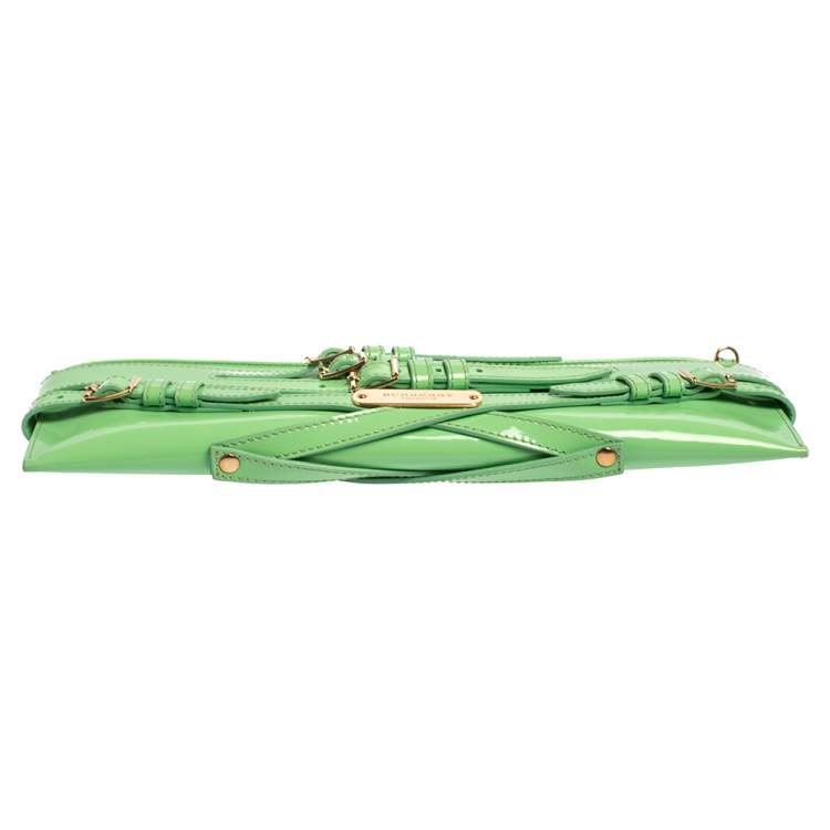 Pre Owned Burberry Green Patent Leather Bridle Parmoor Clutch Bag