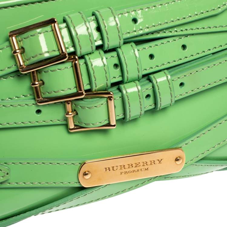 Pre Owned Burberry Green Patent Leather Bridle Parmoor Clutch Bag