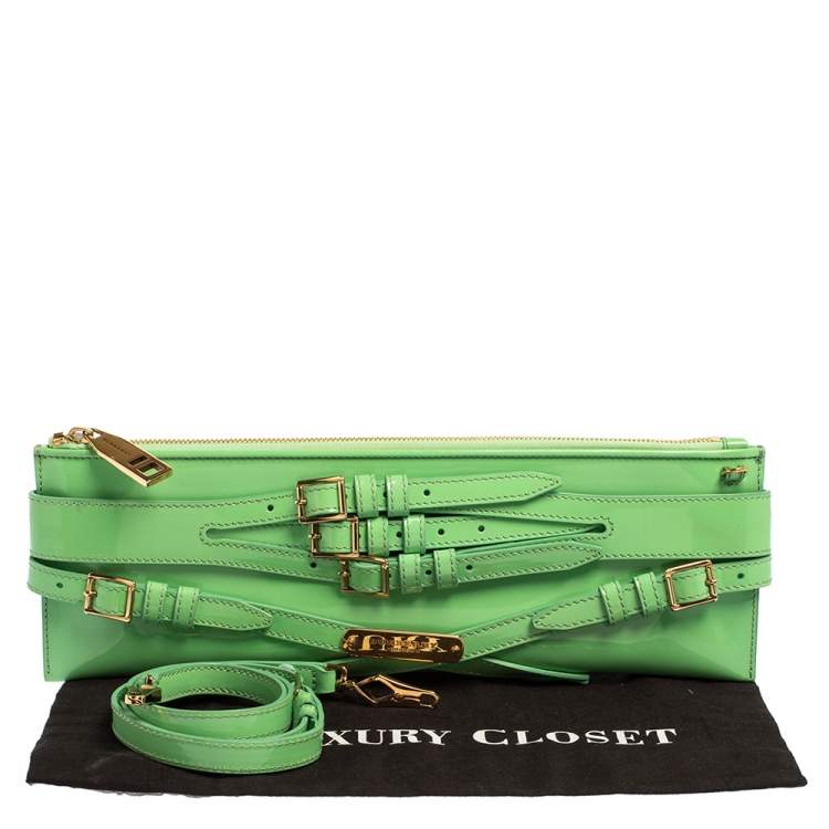 Pre Owned Burberry Green Patent Leather Bridle Parmoor Clutch Bag