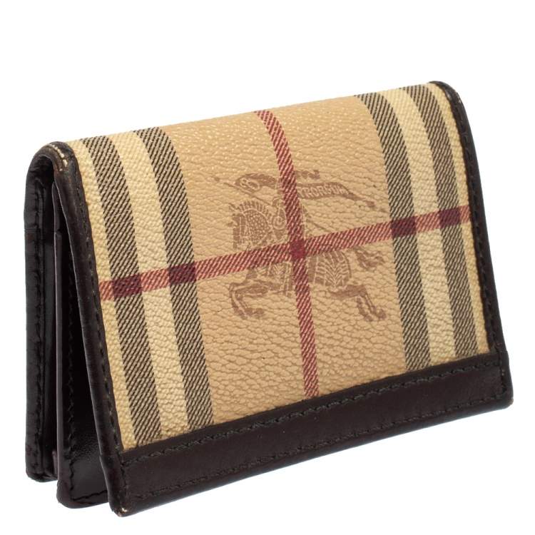 Pre Owned Burberry Beige/Brown Haymarket Check Coated Canvas and Leather Card Holder