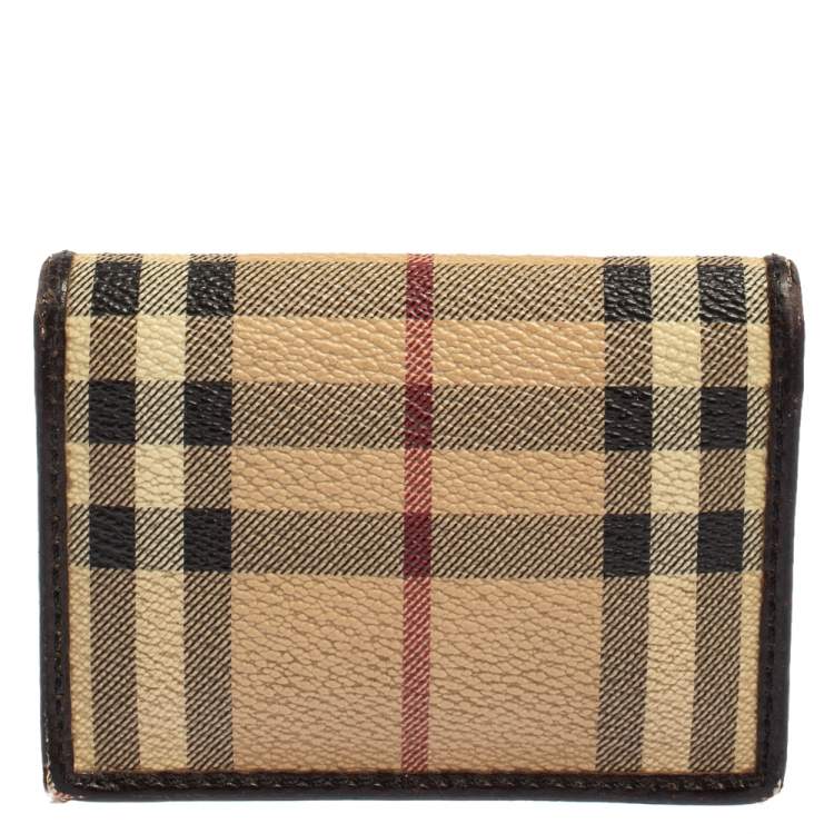 Pre Owned Burberry Beige/Brown Haymarket Check Coated Canvas and Leather Card Holder