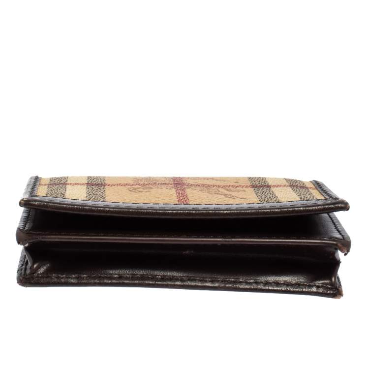 Pre Owned Burberry Beige/Brown Haymarket Check Coated Canvas and Leather Card Holder