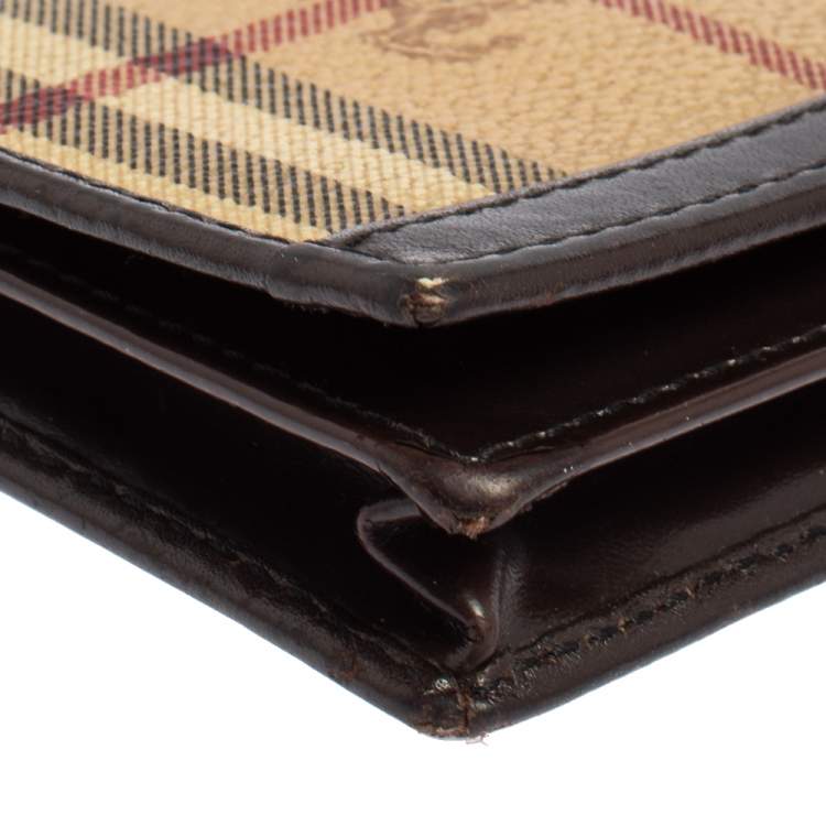Pre Owned Burberry Beige/Brown Haymarket Check Coated Canvas and Leather Card Holder