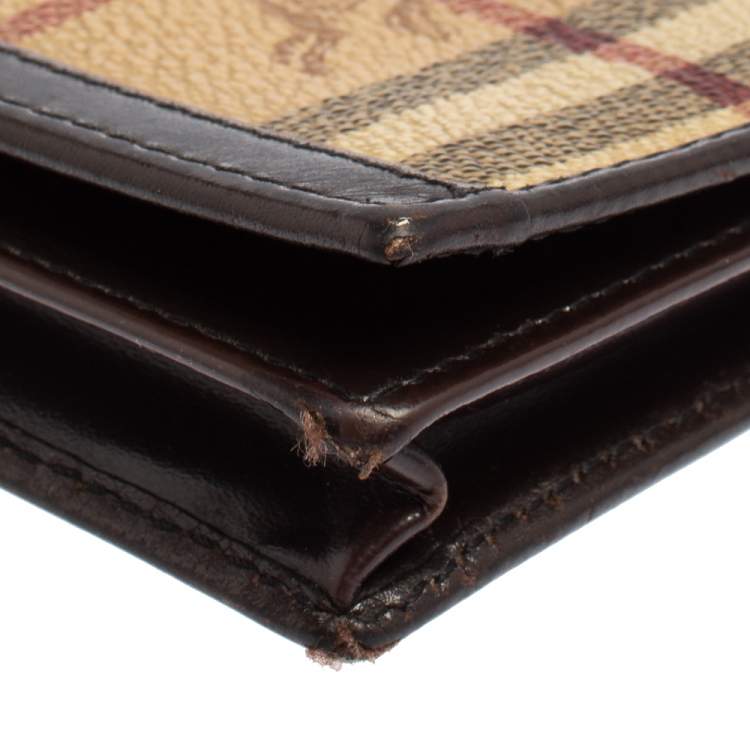 Pre Owned Burberry Beige/Brown Haymarket Check Coated Canvas and Leather Card Holder
